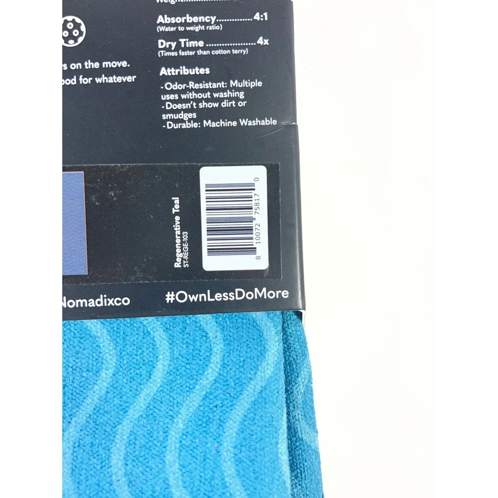 Nomadix Fitness Towel Regenerative Teal Wavy Microterry Quick Dry 16x30 NEW